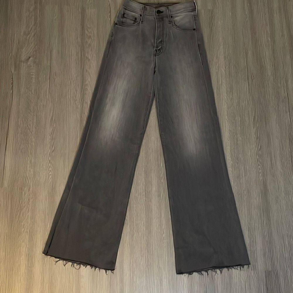 MOTHER Jeans Tomcat Roller Fray Gray Raw Hem Flare Size 25 High Rise High Waiste